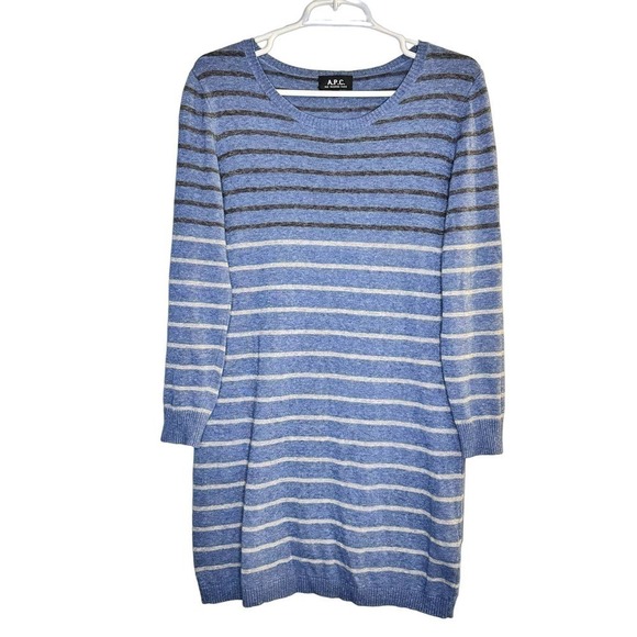 A.P.C. Rue Madame Paris Striped Sweater Tunic Cotton Dress Size Medium - Picture 1 of 5